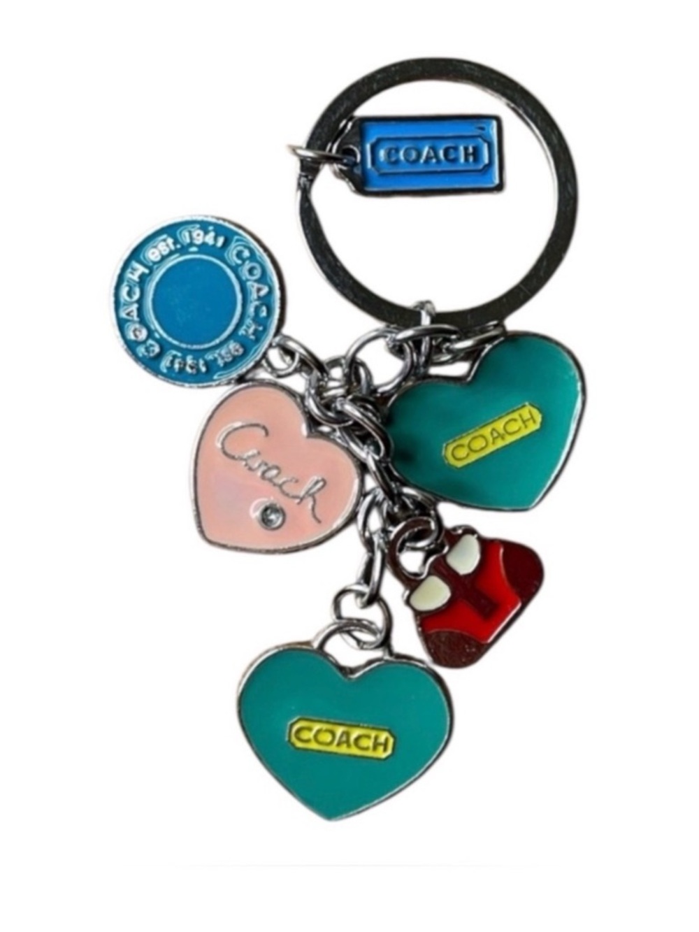 Coach Enamel Heart and Logo Charm Keychain